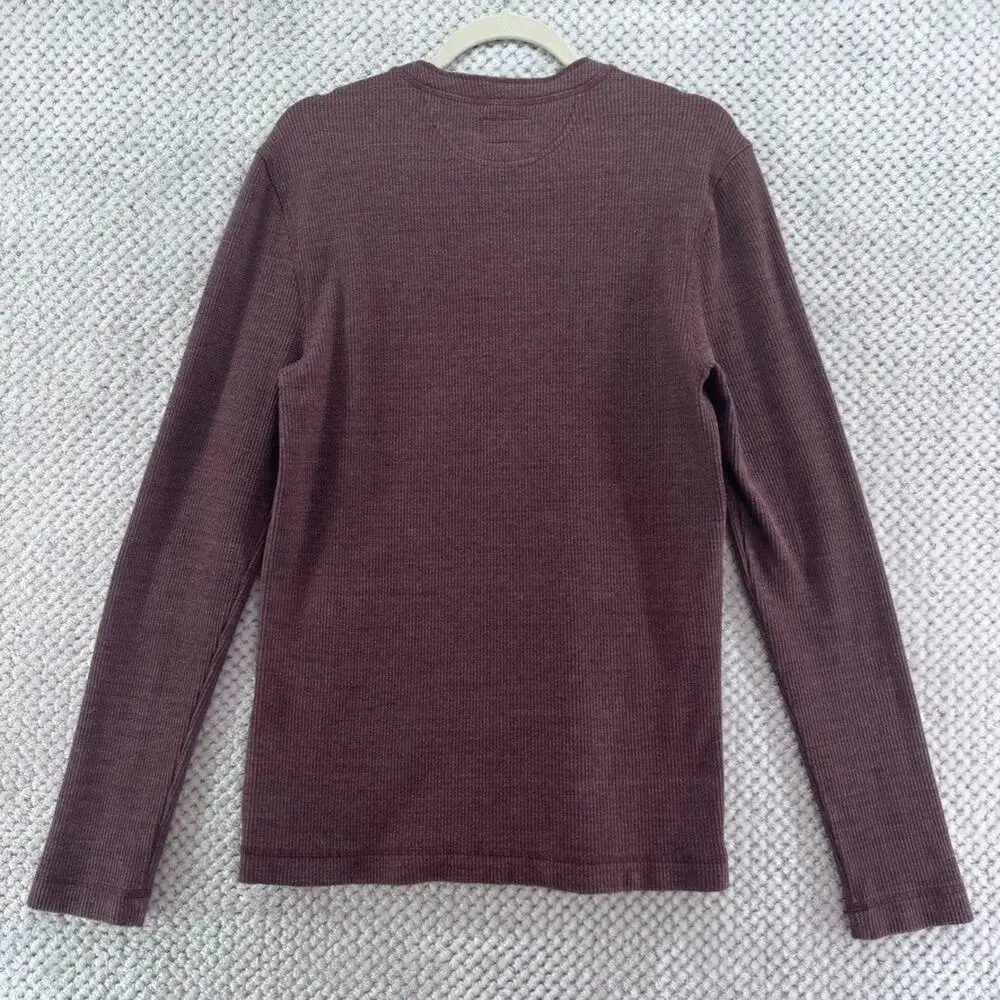 American Giant Thermal Henley Sweater Mens S Burgundy Rib Knit Top Crew Neck USA